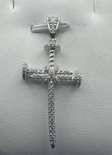 925 Sterling Silver Iced Out Sword Cross Pendant CZ Pave Blade Charm 2.9g C010