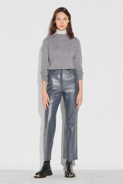 Women Sandro Trousers Grey Leather 36