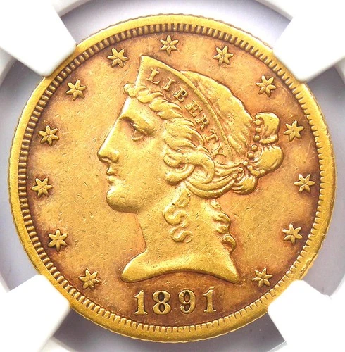 1891-CC Liberty Gold Half Eagle $5 Carson City Coin - Certified NGC AU53 - Rare