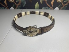 Tony Lama Bone Bead Southwestern Leather Belt Size 30 With Geometric Buckle