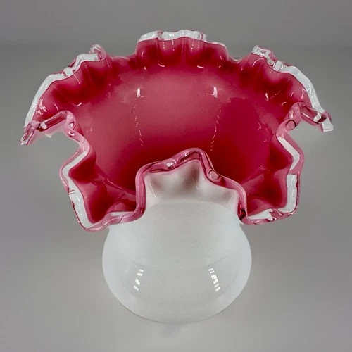 Fenton Vintage 6.5” Bouquet Vase, Pink & White, Peach Silver Crest Cottage decor