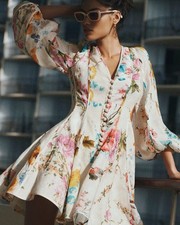 Zimmermann Halcyon floral layered linen mini dress Size 0