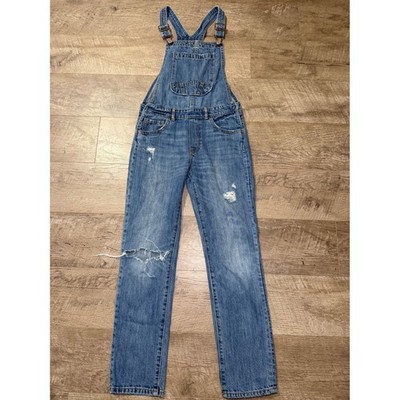 Gap Kids Girls Blue Distressed Denim Overalls Medium Wash Size Large 10-11