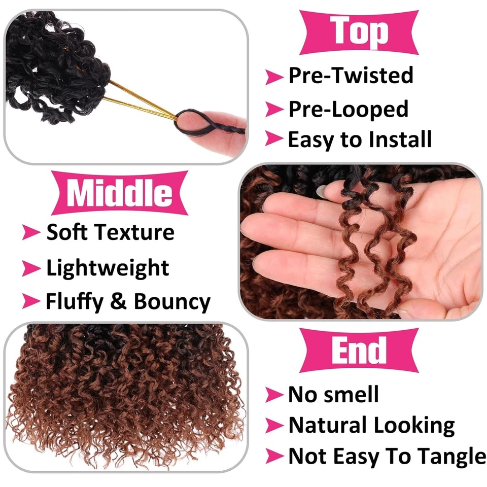 Cabelo de crochê Union Beauty 6 polegadas pré-loopado Yanky Twist 8 pacotes 30 fios/peças - Imagem 3 de 4