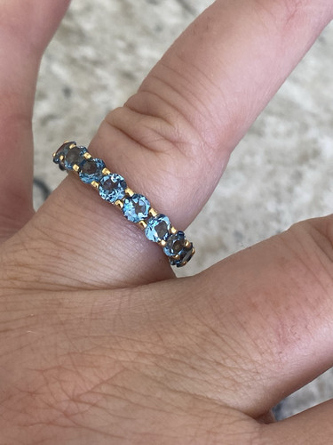 Rarities Carol Brodie Gold Vermeil Blue Topaz White Zircon Eternity Ring - Picture 4 of 14