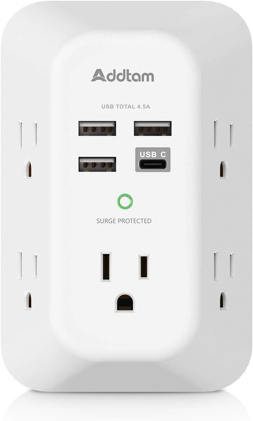 5 Outlet Extender Surge Protector Multi Plug Wall Adapter USB Charger Ports with