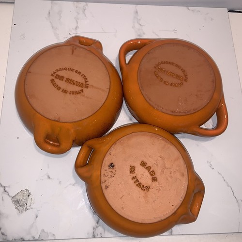 3 Pc.Set De SILVA POTTERY Terra Cotta Handled Glazed Soup Bowl Made in Italy EC - Picture 4 of 12