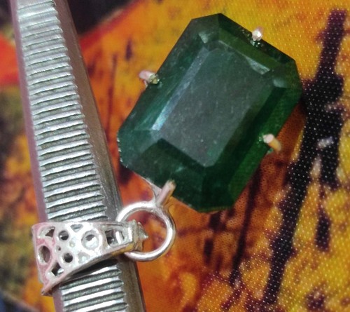 Certified Natural Emerald 925 Solid Silver Emerald Cut Pendant Gemstone 32.30 Ct - Picture 4 of 8