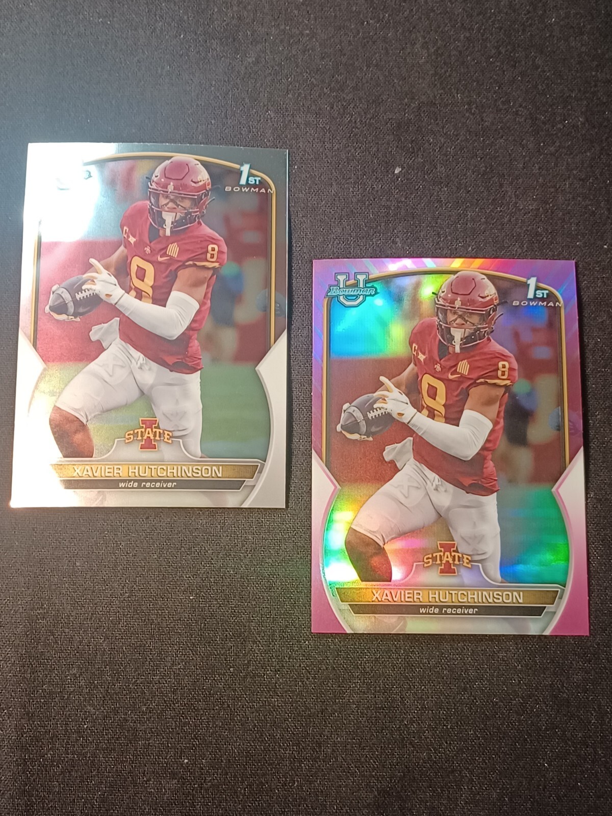 2022 Bowman University Chrome #32 Xavier Hutchinson Pink Refractor & Base Iowa