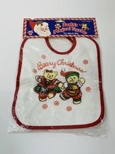 Vtg Christmas Baby Bib Beary Christmas 1994 Santa's Magical Toy shop Cheryl Ann