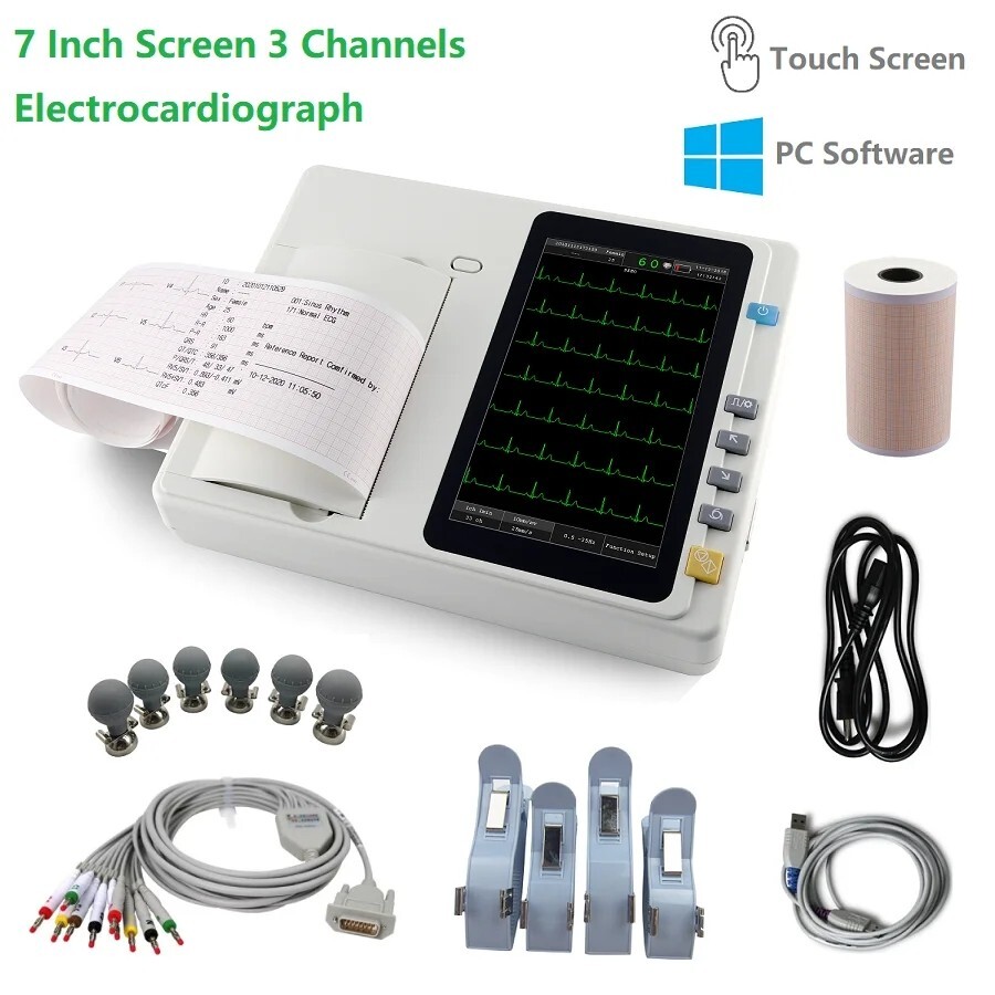Elettrocardiografo 7 pollici touch screen digitale 3 canali 12 cavi macchina ECG foto 2