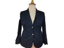 CHICO'S Blue White Stripe Blazer Jacket-Size 2 L 