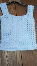 BOHO Hippie Vintage Handmade Crochet Granny Core Sweater Vest Tank Small Blue
