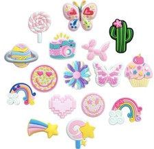 16 pcs. Women Girls Colorful Flowers Rainbow Shoe charms - Only Charms Included 