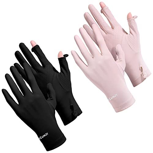 2 Packs Women UV Sun Protection Gloves Full Finger Buckle Black, Pink - Picture 1 of 7