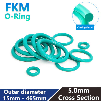 5.0mm Cross Section Green (FKM) Fluorine Rubber Seals O Rings 15mm - 465mm OD
