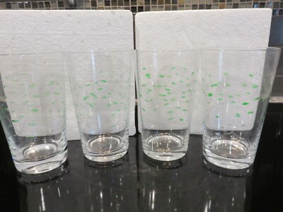 4 Studio Nova Mirella Green Hand Painted Highball Glass Tumblers 16 oz NOS