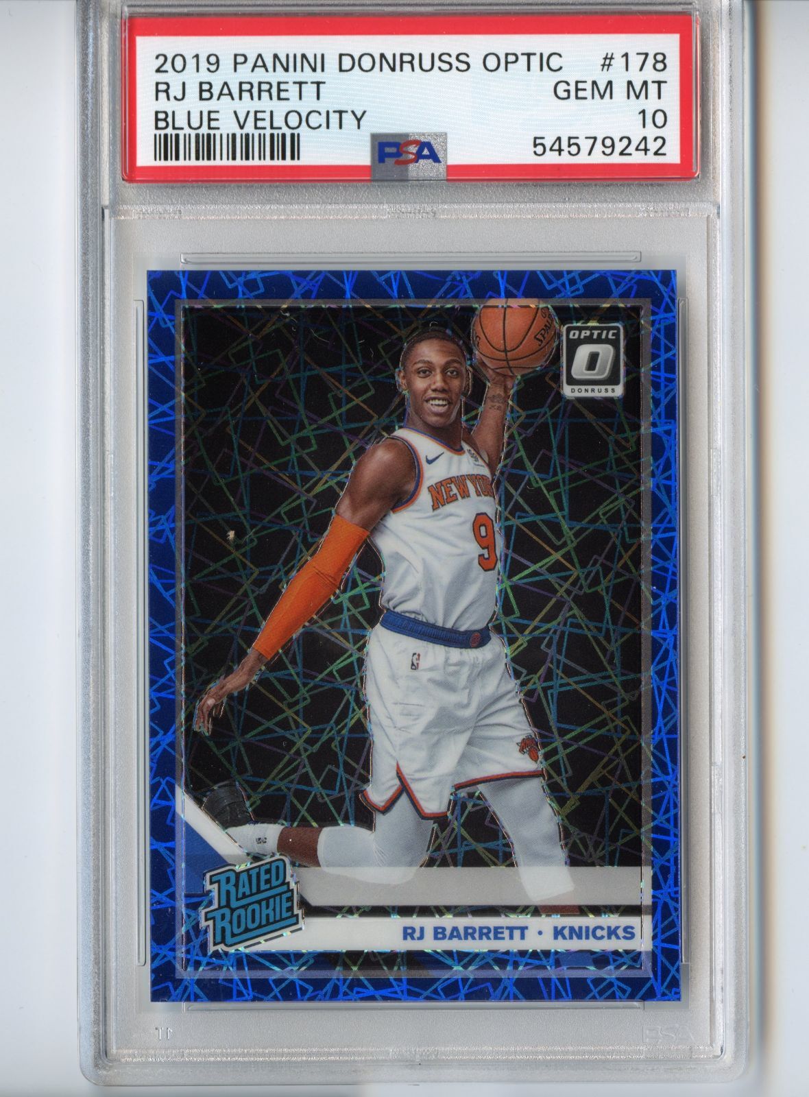 PSA 10 RJ Barrett Blue Velocity Rated Rookie Donruss Optic Gem #178