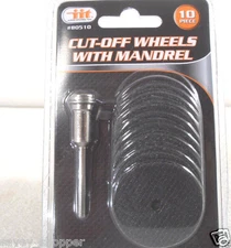 CUT OFF WHEELS 10 PC. 1-1/2" WITH MANDREL 1/8" SHANK USE ON PLASTIC, SOFT METAL