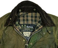 HOT VTG Men's BARBOUR @ A150 BEAUFORT PLAID LINED OLIVE WAXED COAT Jacket C34 XS