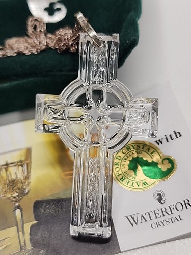Retired WATERFORD CRYSTAL Celtic Cross Pendant Necklace,SS Chain with Box - Picture 4 of 22