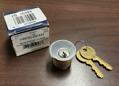 New Ilco 7165YA2-26D-KA2 Brass Mortise Cylinder 1'' YA 26D