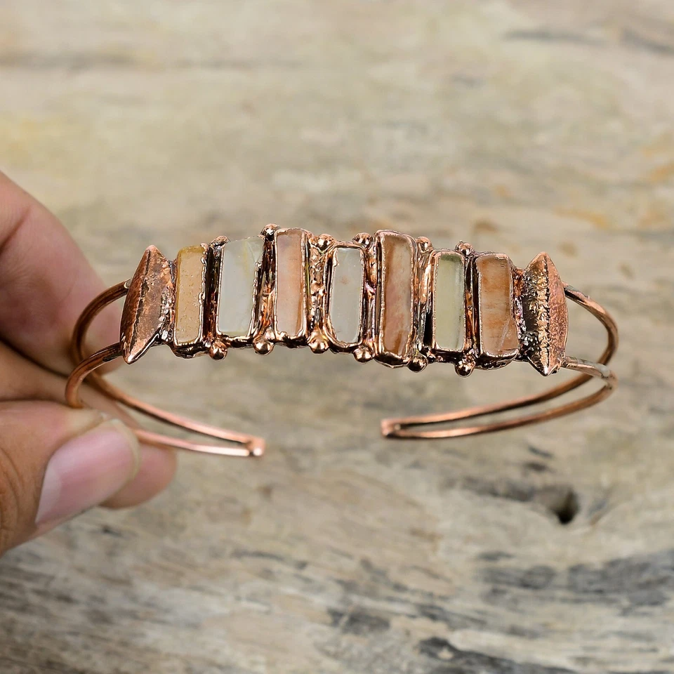 Brazalete ajustable electroformado regalo cobre cornalina joyería áspera para madre Foto 3 de 4