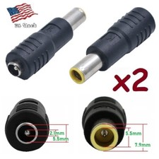 x2 DC 7.9 x 5.5mm Male Plug to 5.5 x 2.1mm Female DC Power Adapter Jack Laptop