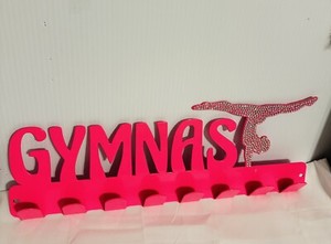 GYMNASTICS Award Metal Rack Pink 8 Hooks Rhinestone Girl Dance Wall Hanging.