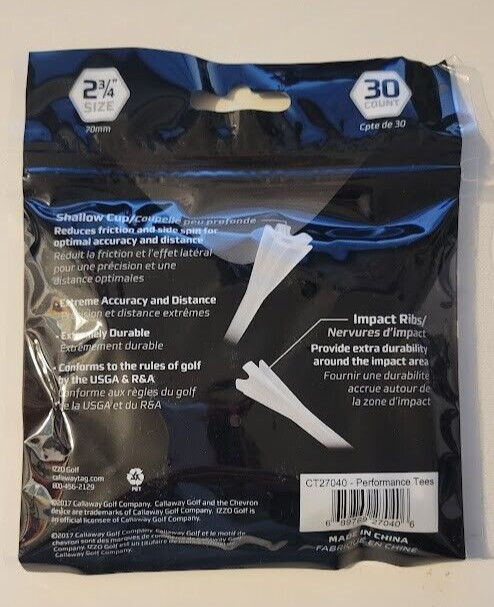 Callaway Performance Tees 30 Count - 2 -3/4" (70mm) White Shallow Cup - Plastic