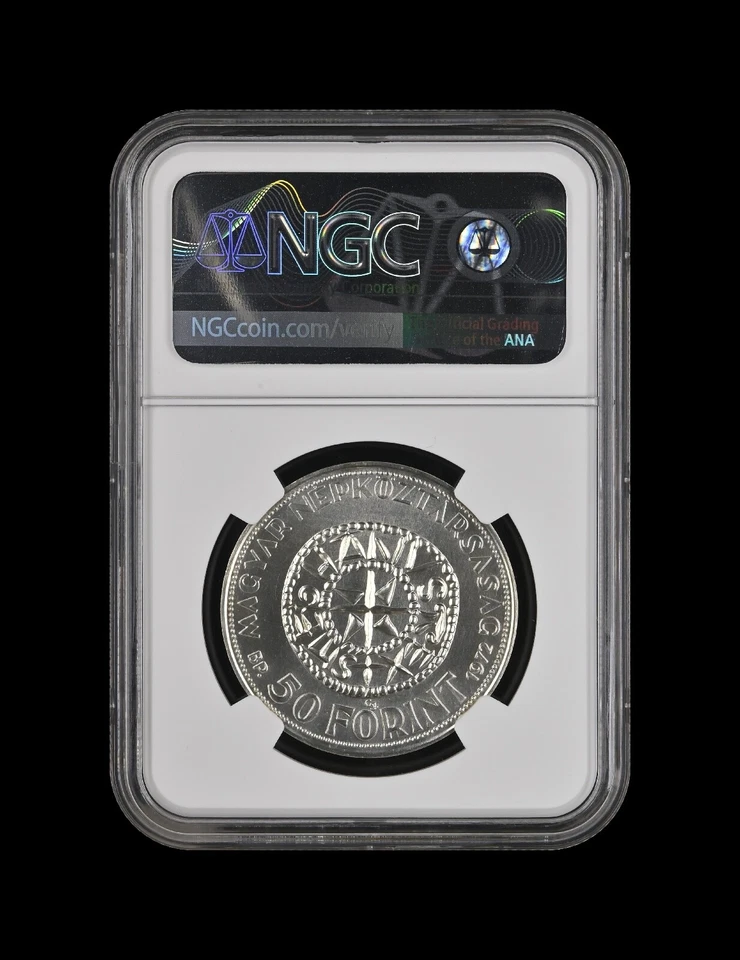 HUNGARY. 1972, 50 Forint, Silver - NGC MS68 - Top Pop 🥇 Saint Stephen, RARE - Image 4 of 4
