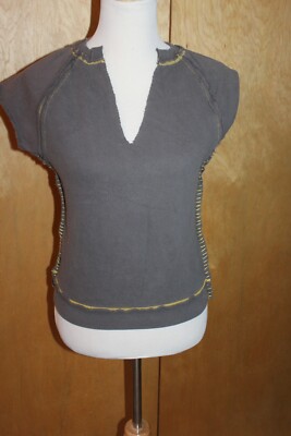 New RAW7 Women's XL Stone Grey Cut Off V-Neck Sweatshirt Short Sleeved - Clover