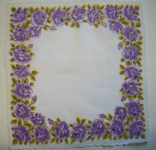 4 Matching red blue purple roses handkerchiefs - Picture 3 of 5