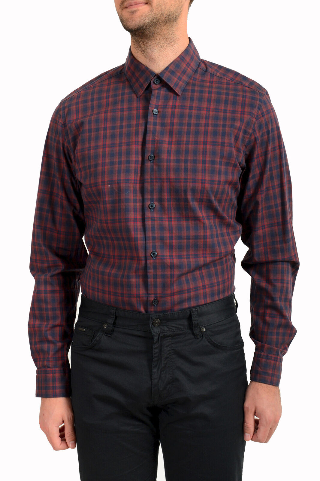 HugoBoss Men Regular Fit в клетку с длинным рукавом повседневного покроя, Sz Small