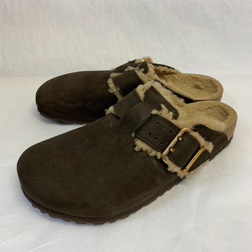 Birkenstock New w/ Box Boston Bold Gap Shearling Espresso Leather R Select Size - Picture 3 of 5