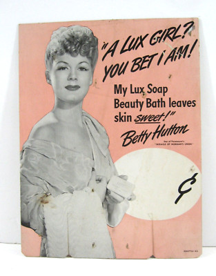 Vintage Lux Soap Movie Star Betty Hutton Cardboard Store Sign Old Store Stock