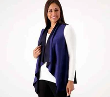 Attitudes by Renee Faux Suede & Luxe Ponte Draped Vest Night Blue Size M A521332