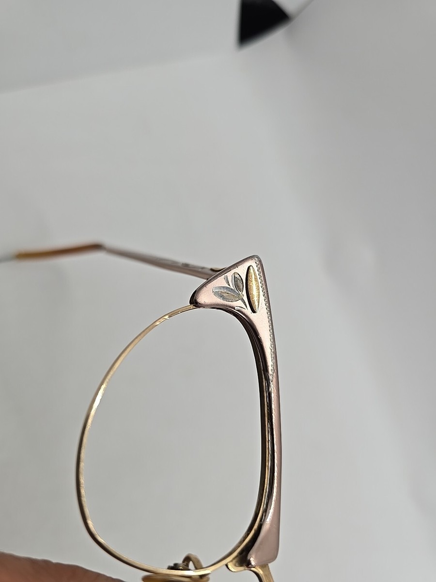 Shuron VTG 12K GF Eyeglasses Frames Pink Cat Eye Alum 1950's 4 - 5