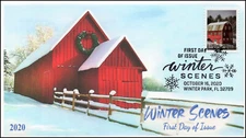 20-254, 2020, Winter Scenes, First Day Cover, Pictorial Postmark, Red Barn