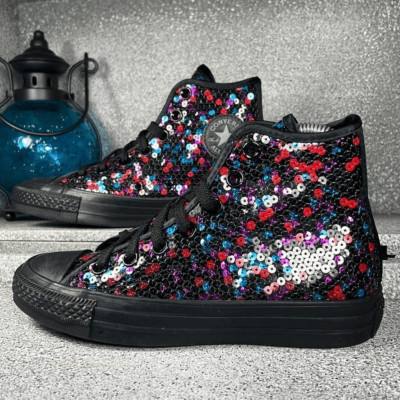 Converse CTAS HI Top Sequins BLACK/BLUE/CHERRY RED Sneakers Shoes Size 5 3.5