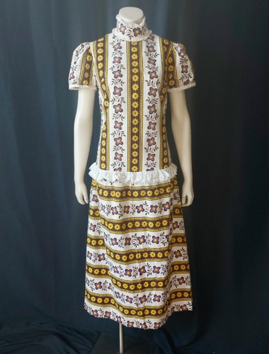 FLOWER CHILD Victorian PRAIRIE Vintage 1960s FLORAL STRIPED MAXI DRESS - M / L - Picture 7 of 7
