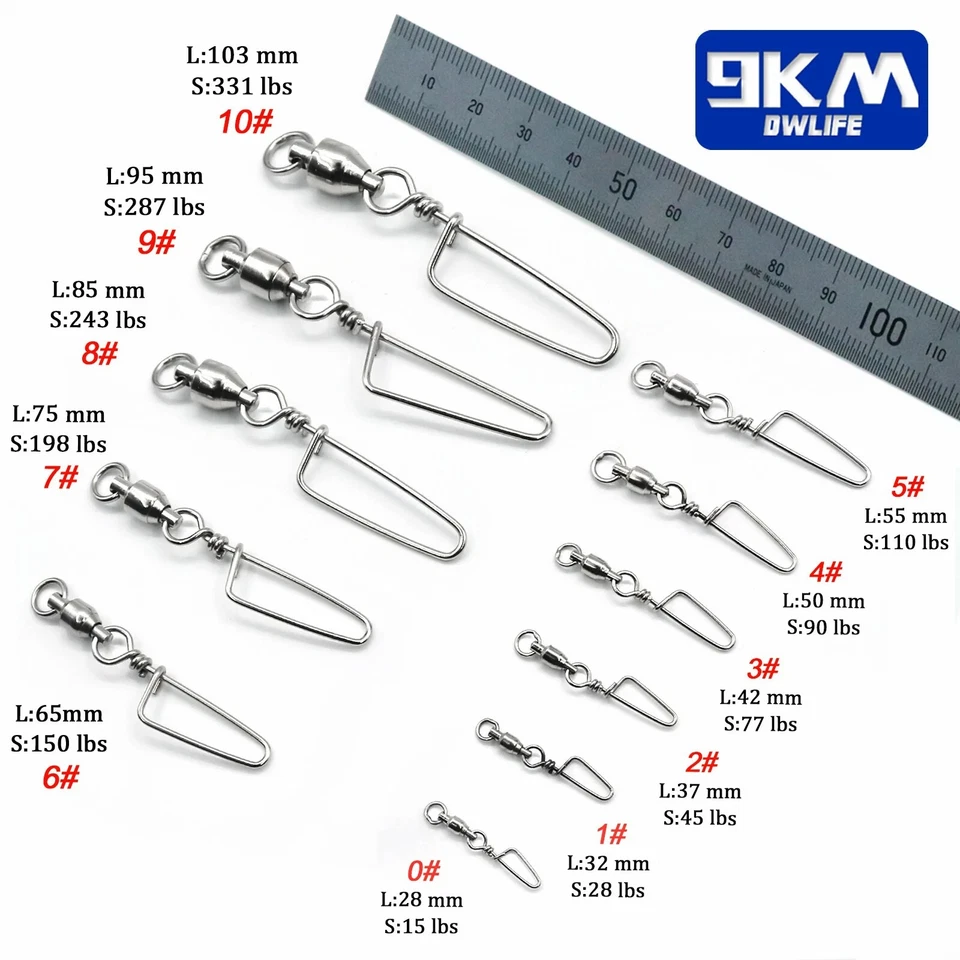 9KM 20~100Pcs Fishing Ball Bearing Swivels with Coastlock Snap Fishing Connector - Image 2 of 4