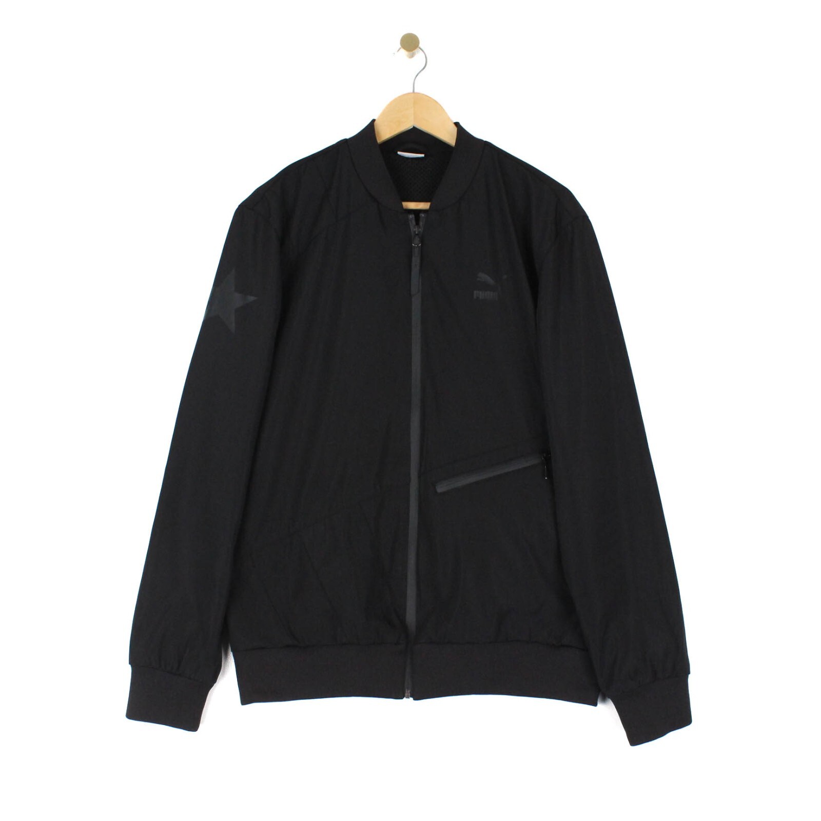 Puma Bomber Jacket Black Full Zip Blade Collar Mesh Lined Zip Pocket Mens Size M-image