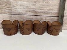 LEATHER COASTER CUP HOLDER RANCH DECOR 2.75" WIDTH 3" HEIGHT SET OF 4
