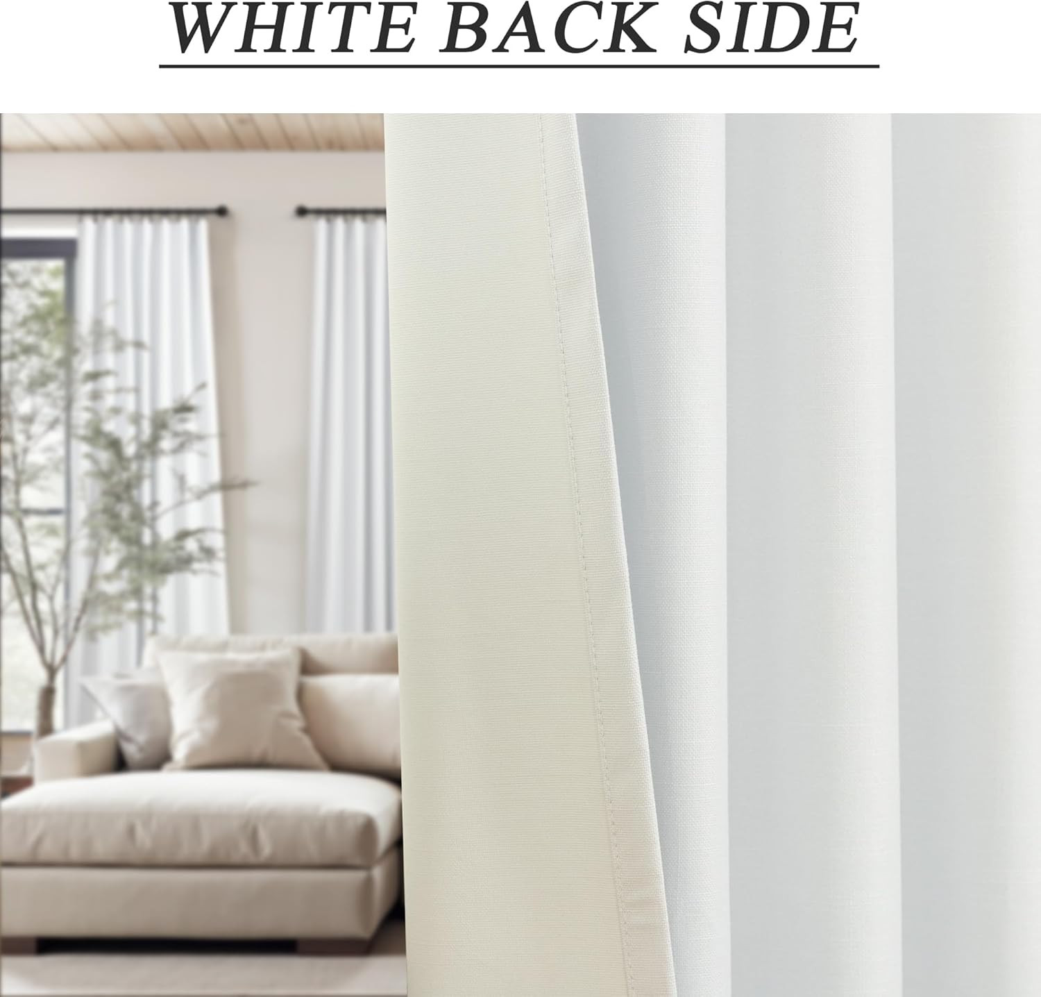 White Linen Blackout Curtains 95 Inches Long 2 Panel Set Cute Burg Nosie Reducin