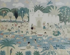 Eugenia Louis Village Church Scene San Miguel de Allende - Mexico Naif Art Print