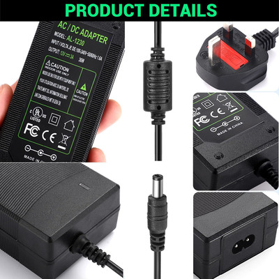 Tobwolf DC 36W 12V 3A Netzteil Adapter, 9,8FT Netzkabel, AC 100-240V auf DC