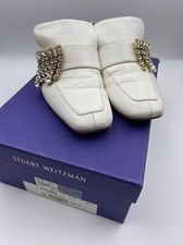 Stuart Weitzman white leather loafers crystals irises size 6.5