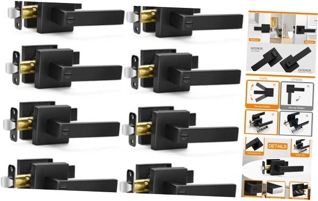Matte Black Door Handles Privacy Door Levers, Keyless 8 Pack Privacy(With Lock)-image