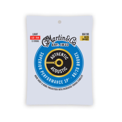 MARTIN GUITARS MA190  Authentic Acoustic SP  Guitar Strings 12-54, 12Stg, Light,